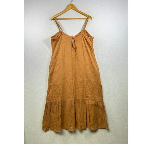 Davi & Dani Cotton Gauze Dress Womens Large Orange Boho Midi Pockets Lagen Look - Picture 2 of 9